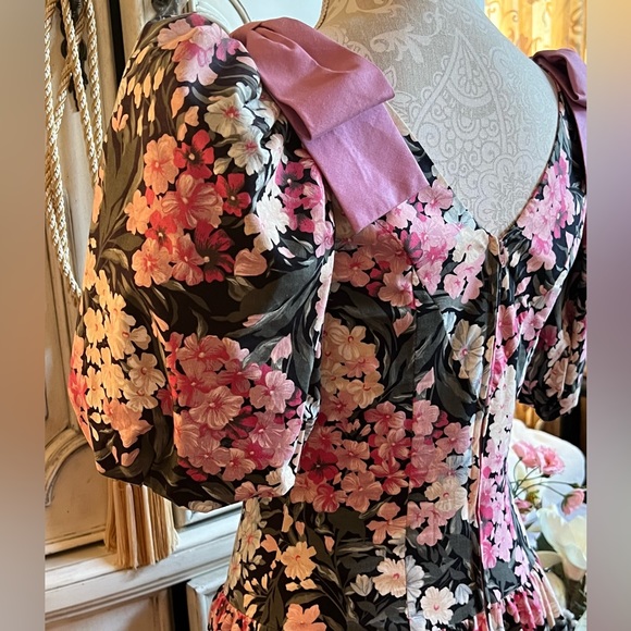 ❤️PRINCESS FLORAL DRESS, PUFF SLEEVES DROPPED WAIST VINTAGE 1980’s SZ 6 LIKE NEW - Picture 4 of 11